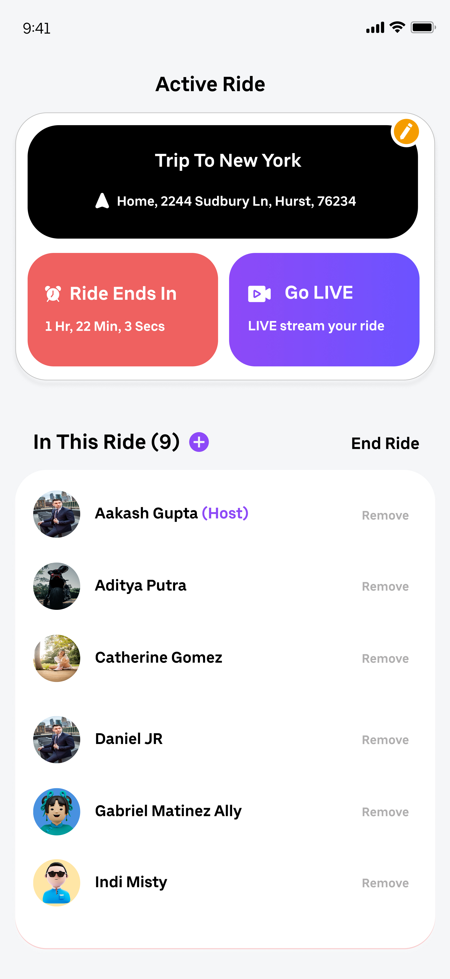 Active Ride Screen