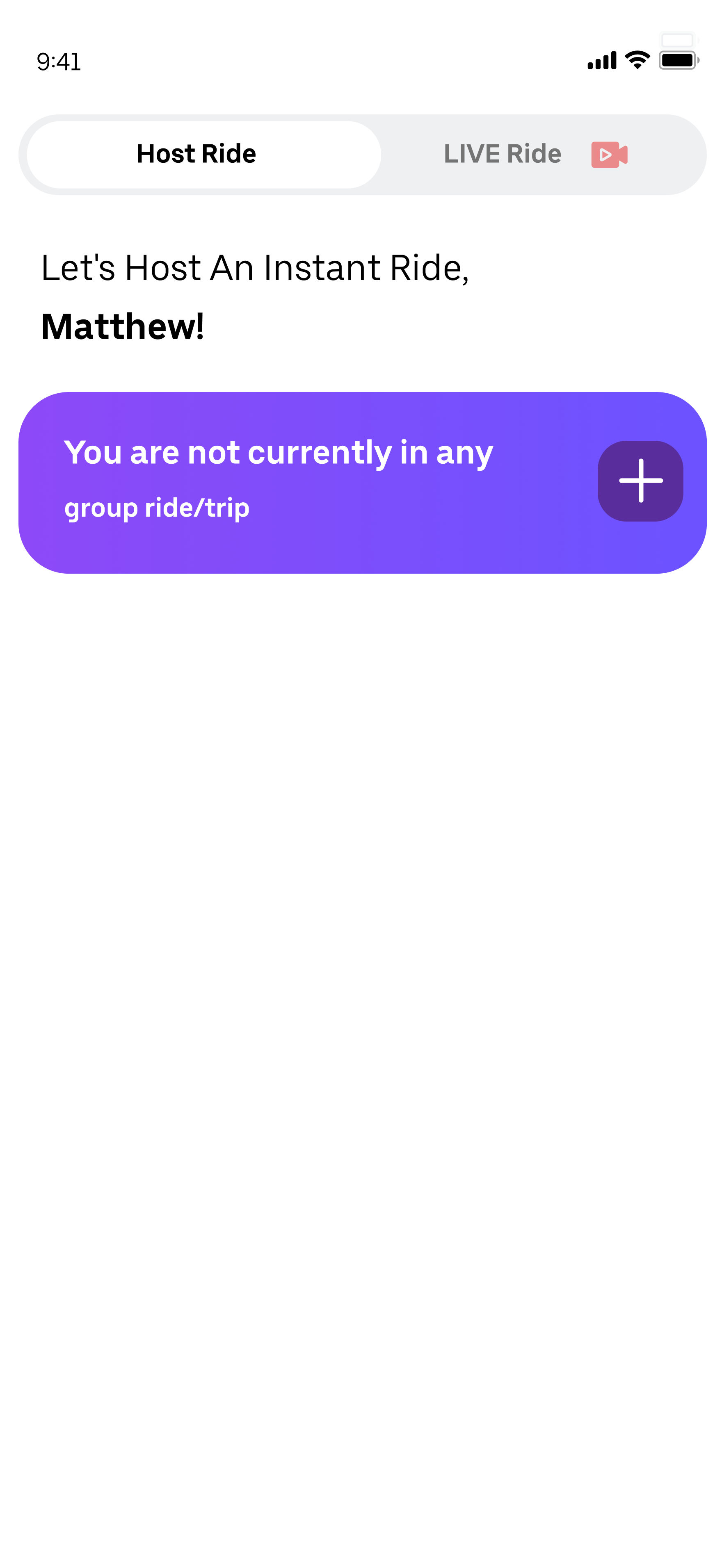 Host Ride Home Screen